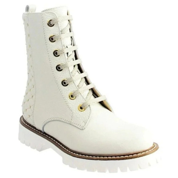 RON WHITE WOMEN  Sz 39 Fearn Snow (White) Ankle Boot Soft Tumbled Calf Studs - Picture 10 of 10